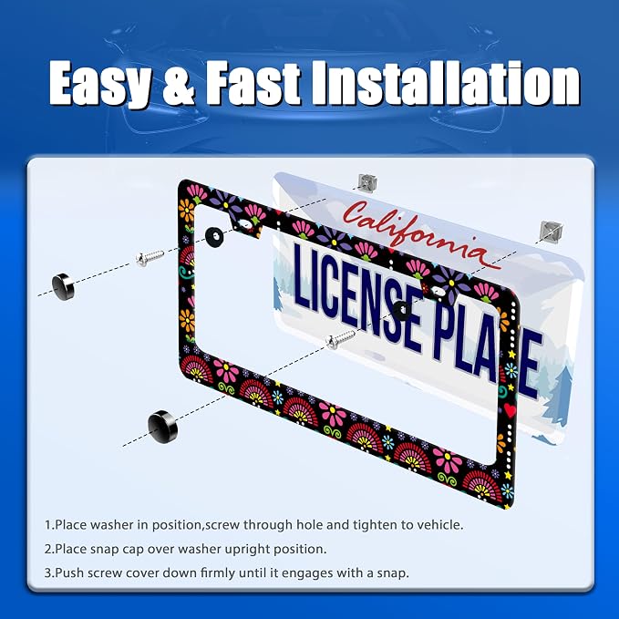 Folk Flowers Vintage Floral License Plate Frame Flower License Plate Stainless - Image 3