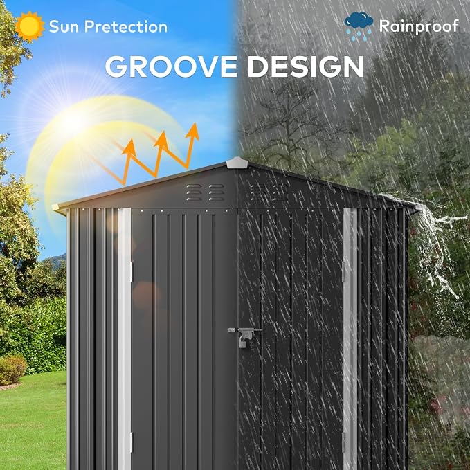 Gizoon Outdoor Storage Shed 6 x 4 FT, Galvanized Metal Garden Shed - Image 5