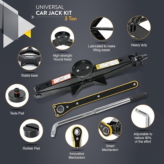 Car Jack Kit with Tesla Pad & Universal Rubber Pad | Scissor Jack - Image 3