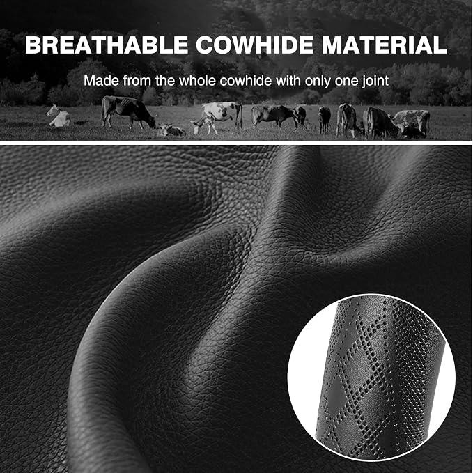 【2025 Model】 High-Grade Real Cowhide Steering Wheel Cover，Black Genuine Leather - Image 3