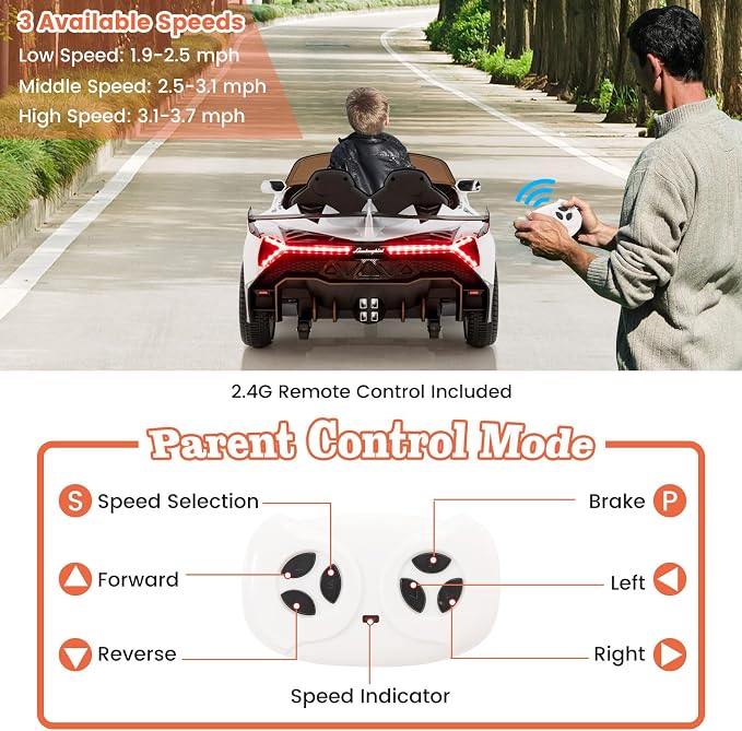 Costzon Ride on Car, Lamborghini Licensed 12V Battery Powered 4WD Sports Car - Image 4