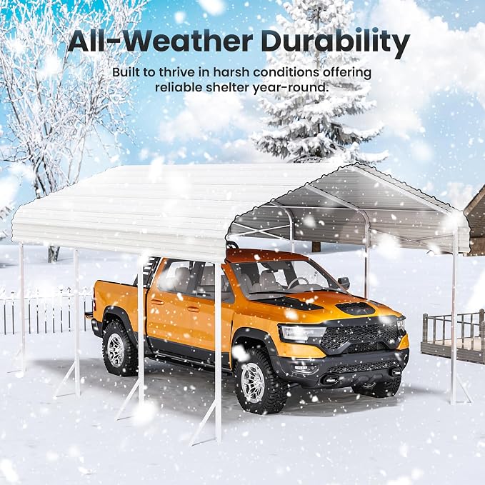 10X15ft Heavy Duty Metal Carport – Outdoor Galvanized Garage, Sturdy Structure - Image 5