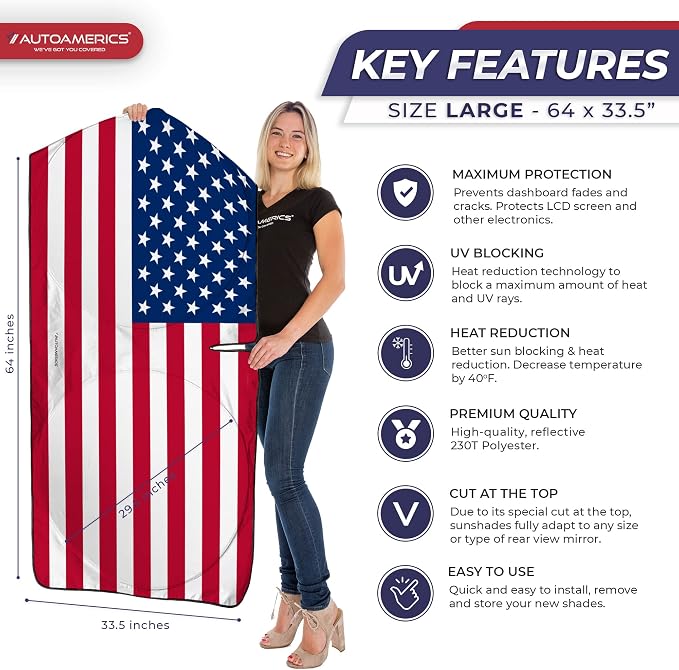 Autoamerics 1-Piece Windshield Sun Shade Original American Flag USA Patriotic - Image 2
