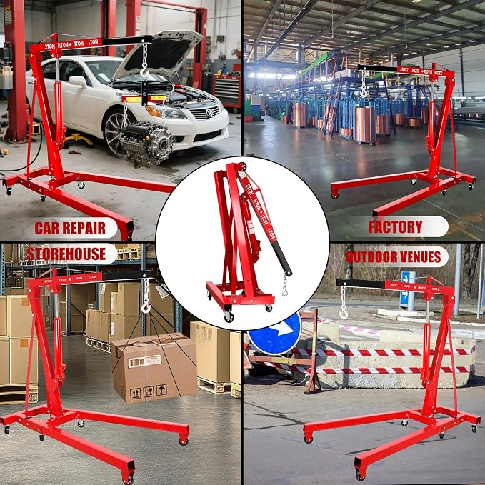 2 Ton Engine Hoist, Folding Hydraulic Cherry Picker Engine Hoist, 60.6x37x56.2 - Image 5