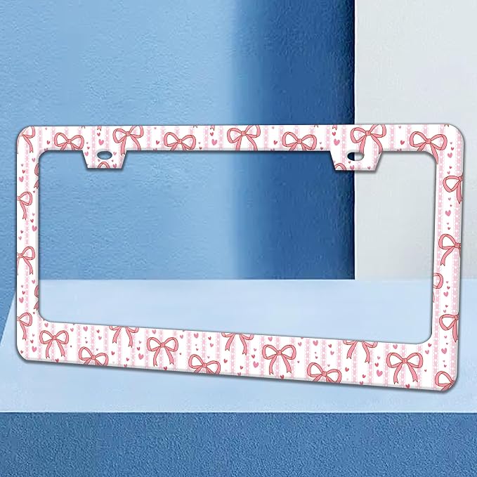 Pink Bow License Plate Frame Cute Bow License Plate Holders Funny Stainless - Image 2