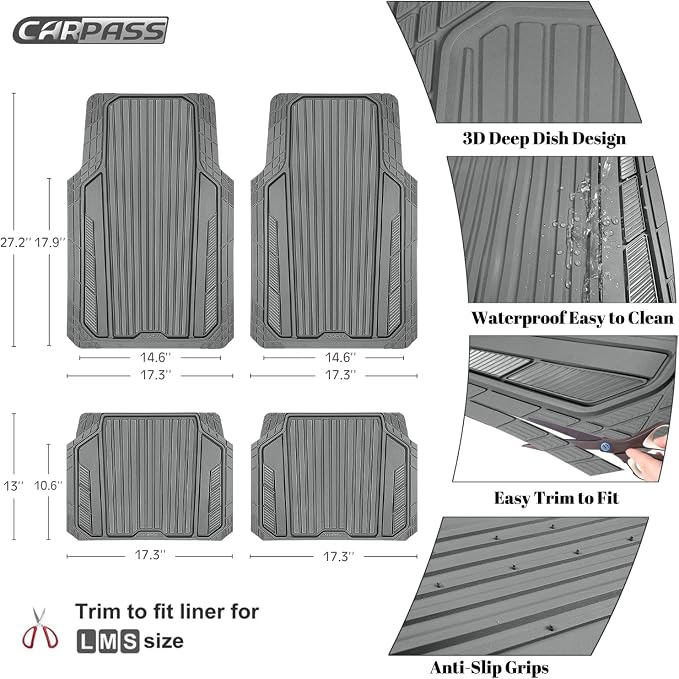 CAR PASS Heavy Duty Sporty Rubber Car Mats, Deep Dish All Weather Car Floor - Image 4