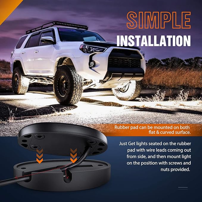Nilight LED Rock Light 4PCS Underglow Wheel Well Pods Waterproof Exterior - Image 6