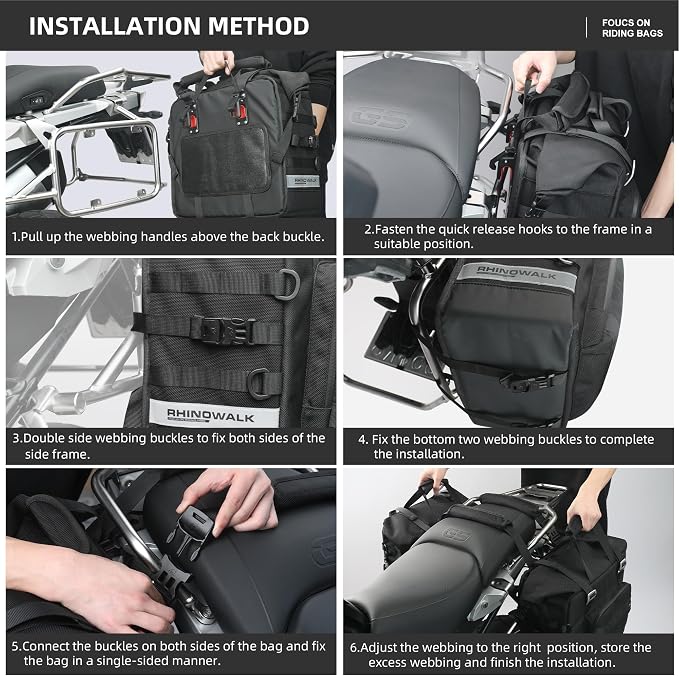 Rhinowalk Motorcycle Saddlebags Waterproof 25L Saddle Bag Quick Release side - Image 7