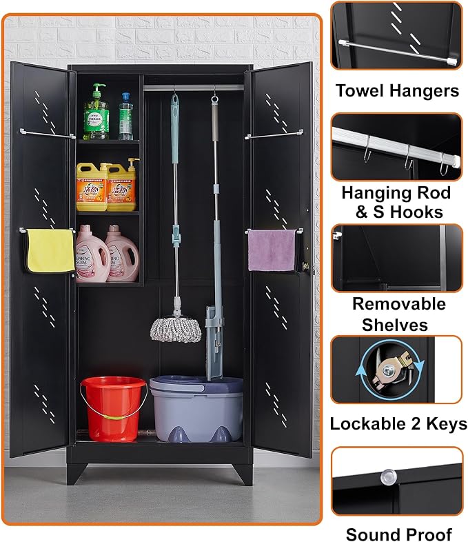 75" Metal Storage Cabinet with Lockable Doors, Functional Garage Storage Cabinet - Image 6