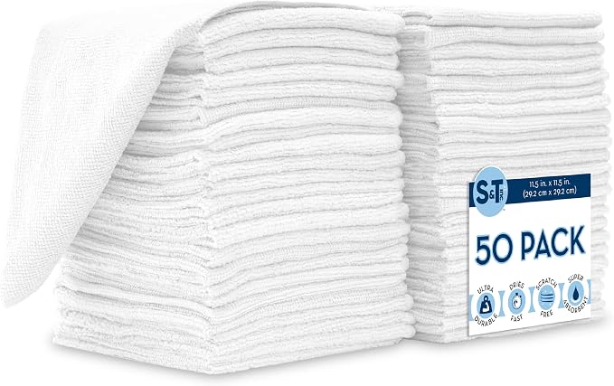 S&T INC. 50 Pack Microfiber Cleaning Cloth, Bulk Towels by STINC