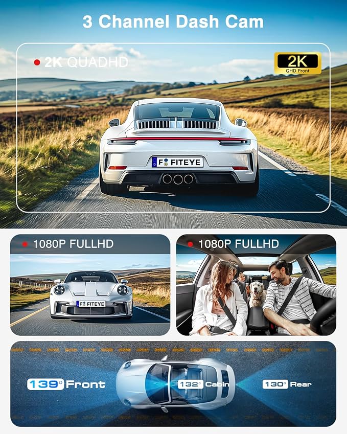 3 Channel 4K Dash Cam, IMX335 STARVIS Sensor, 4K+2K Front and Inside, - Image 2