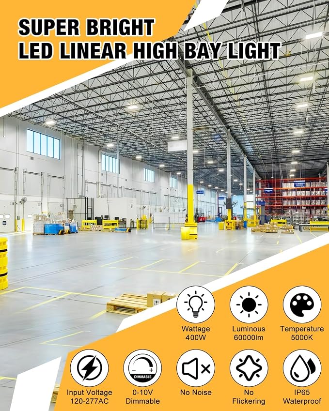 400W LED Linear High Bay Light, 60000LM Linear High Bay Shop Light 120-277V - Image 2