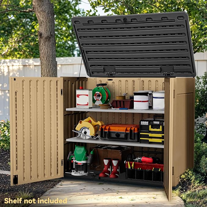 DWVO 47 cu ft Spacious Horizontal Storage Unit, Outdoor Resin Tool Locker - Image 2