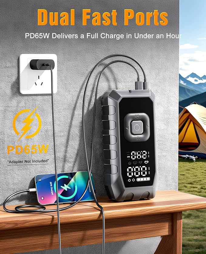 Tire Inflator Portable Air Compressor, 65W Fast Charge 180PSI Cordless Electric - Image 3