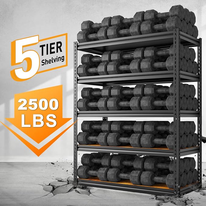 REIBII Garage Shelving 2500LBS Storage Shelves Adjustable Metal Shelving Heavy - Image 3