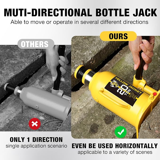 YELLOW JACKET 20 Ton Muti-Directional Welded Bottle Jack, Horizontal Bottle - Image 3