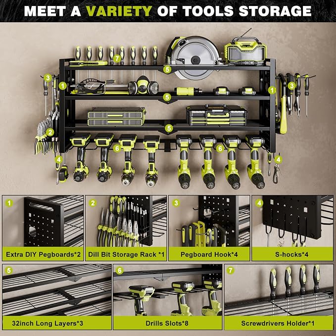 Power Tool Organizer Wall Mount, Cordless Drill Organizer, 4 Layers Large - Image 3