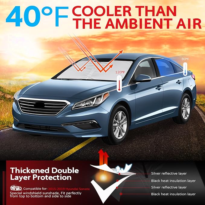 KAYZT Windshield Sun Shade for 2015-2019 Hyun-dai Sonata Foldable Sunshade - Image 2