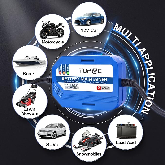 2 Amp Car Battery Charger, 12V Smart Fully Automatic Battery Charger Maintainer - Image 6