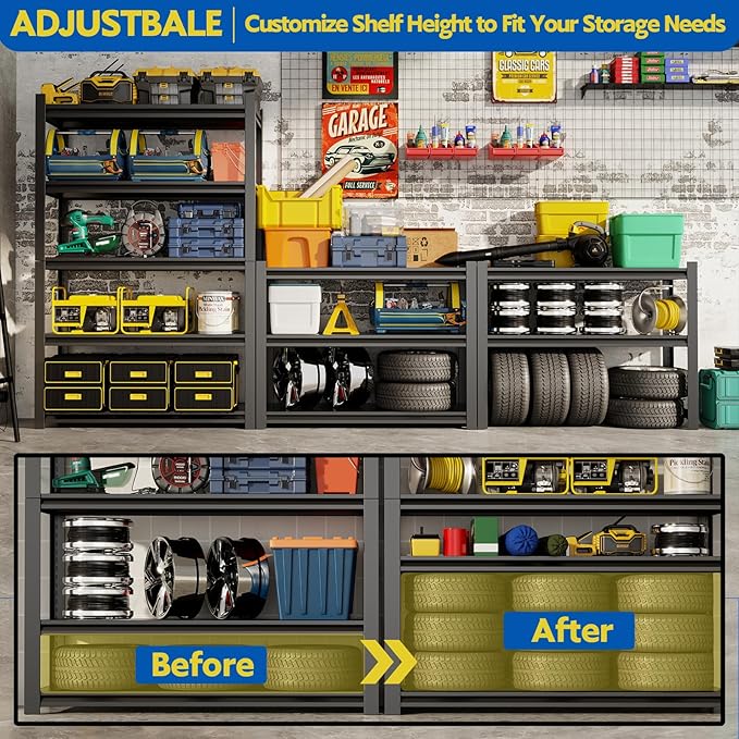 63''H Garage Shelving Heavy Duty, 2800LBS Storage Shelves, 5-Tier Adjustable - Image 4