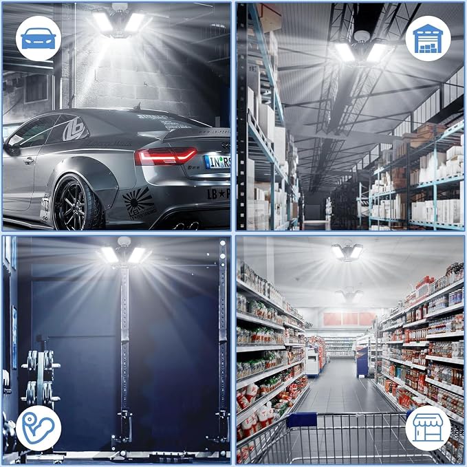 LED Garage Lights Bulb 8 Panels 2 Pack -200W, 20000LM 6500K Led Shop Light - Image 7