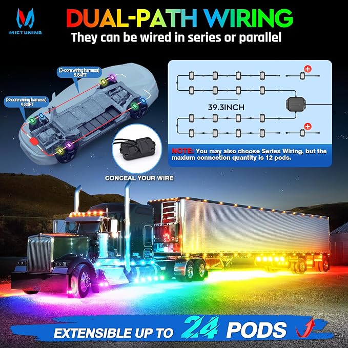 MICTUNING 2025 1000% Bright Q1 MAX RGB+IC Rock Lights, 16 Pods Chasing - Image 5