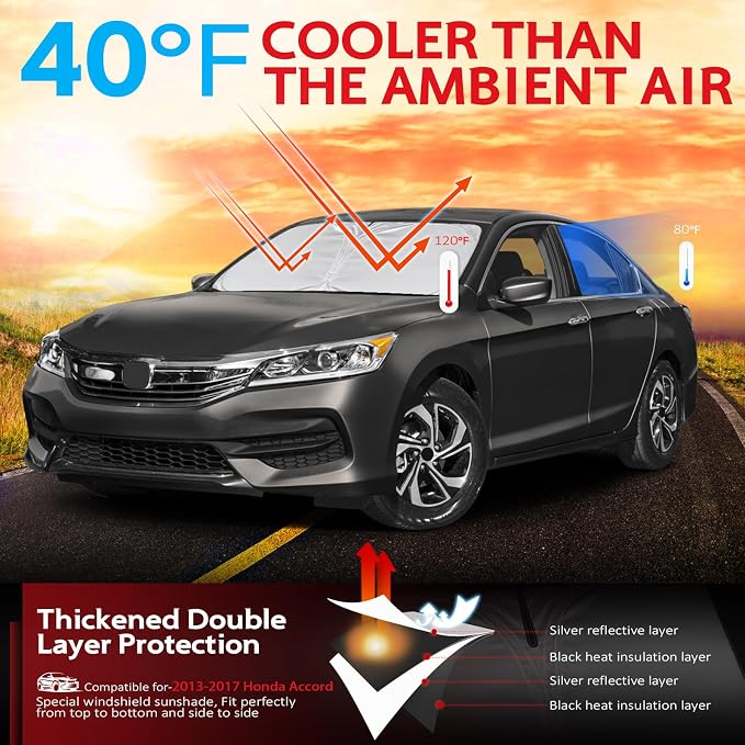 KAYZT Windshield Sun Shade for 2013-2017 Honda Accord Foldable Sunshade Front - Image 2