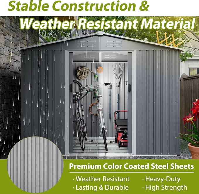 8x6 FT Outdoor Metal Storage Shed - Image 5