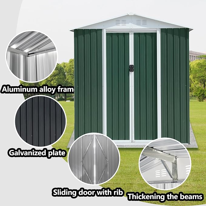 6x4 FT Outdoor Metal Storage Shed, Waterproof Outside Garden Sheds w/Lockable - Image 4