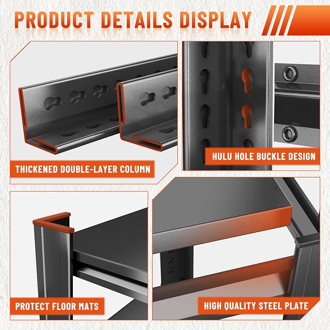54''H Heavy Duty Metal Shelving Unit, 2000 lbs Total Capacity, Dual-Layer Column - Image 4