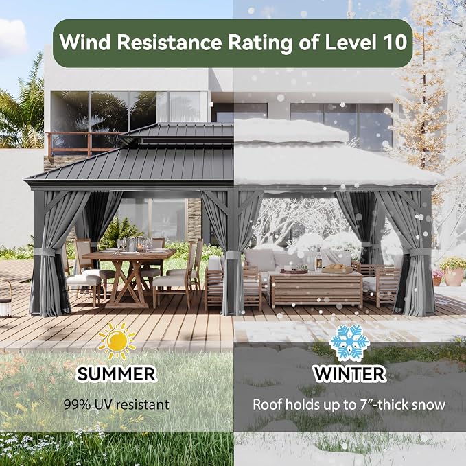 Aoxun 12' X 20' Hardtop Gazebo, Aluminum Outdoor Gazebo - Image 7