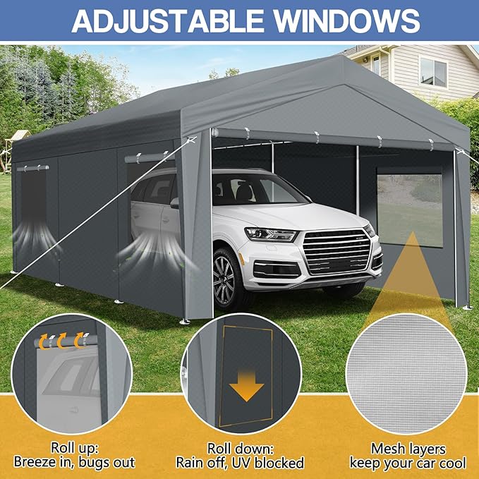 VINGLI 12x20 Carport Canopy Portable Garage - Image 4