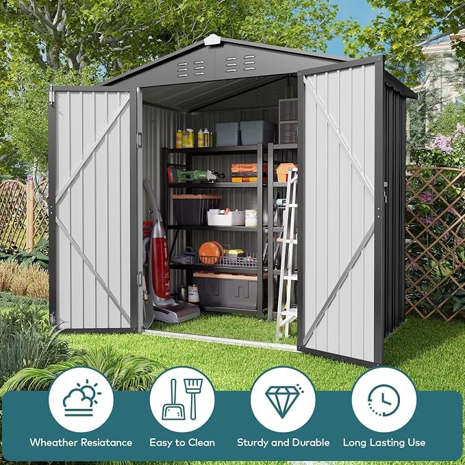 Gizoon Outdoor Storage Shed 6 x 4 FT, Galvanized Metal Garden Shed - Image 9