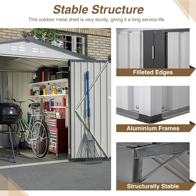 8x6 FT Outdoor Metal Storage Shed - Image 3