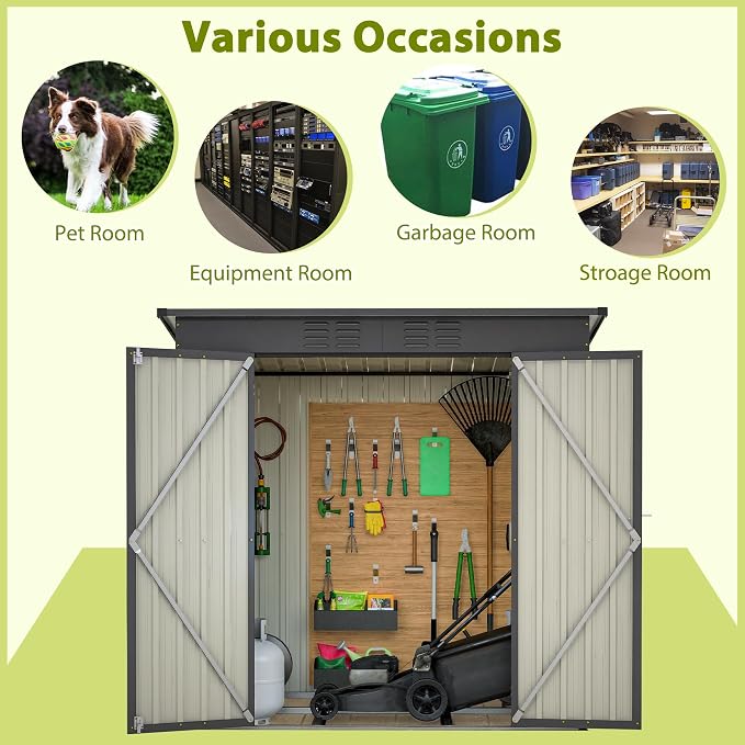 Outdoor Storage Shed, 6 X 4ft Metal Galvanized Steel Garden Shed - Image 7