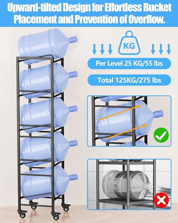 5 Gallon Water Jug Holder, Movable 5 Tier Heavy Duty Water Rack - Image 5