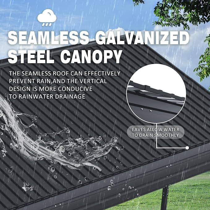 12x20x8.7 FT Carport with Galvanized Steel Roof, Heavy Duty Metal Carport Canopy - Image 3