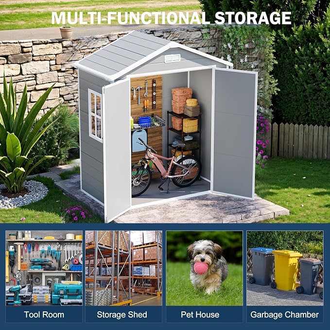 6x3 FT Resin Storage Shed, Waterproof Outdoor Shed - Image 3