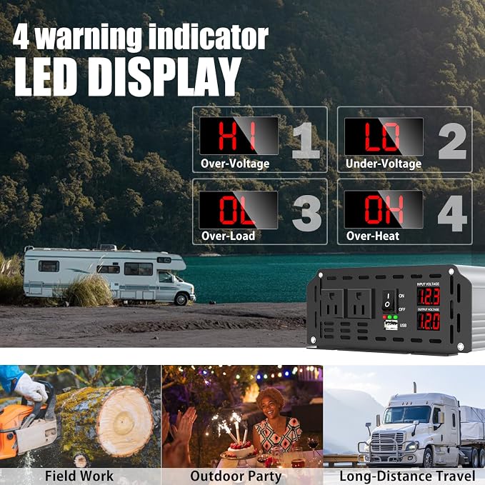 Power Inverter 3000 Watt, DC 12V to AC 110V 120V Converter Car Modified Sine - Image 5