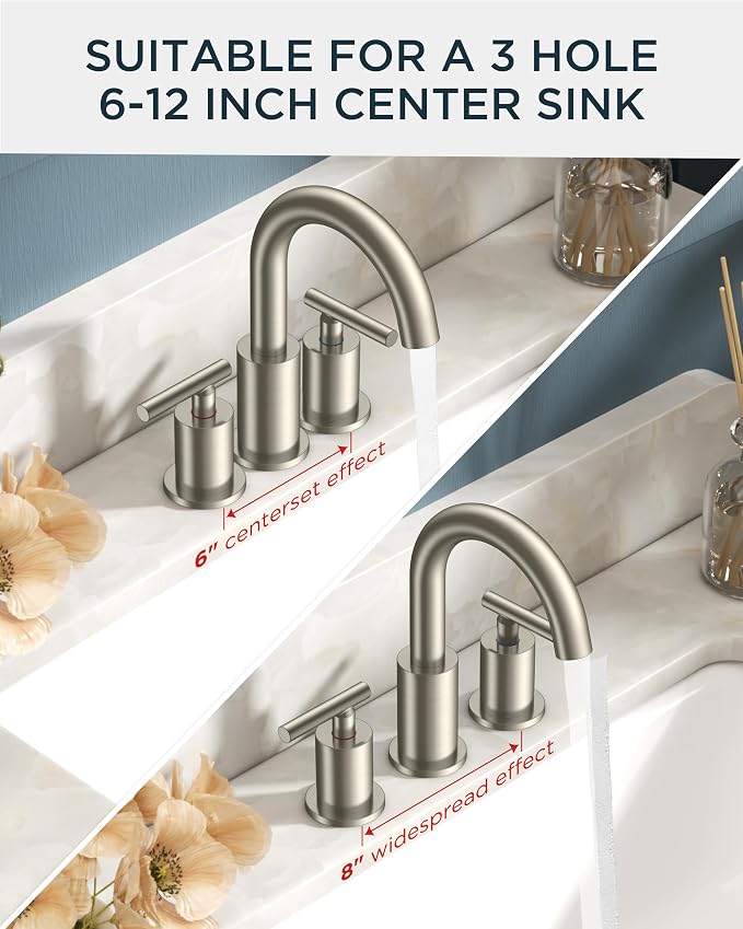 FORIOUS 8 In Widespread Brushed Nickel Bathroom Faucet 3 Hole - Image 6