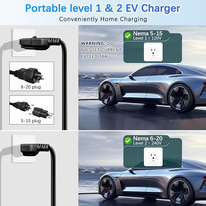 Portable Level 1&2 EV Charger, 16Amp Adjustable Current, Wallbox - Image 6