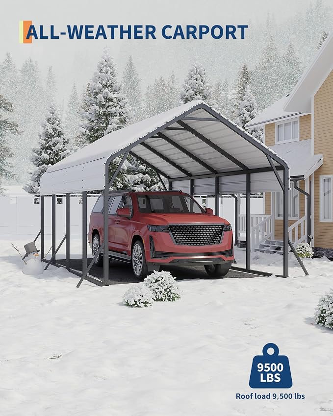 13'x21'x11' Oversized Metal Carport, Heavy Duty Metal Car Port - Image 6