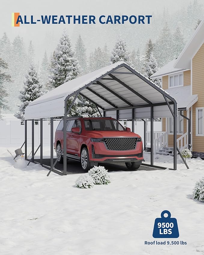 13'x21'x11' Oversized Metal Carport, Steel Heavy Duty Carport - Image 4