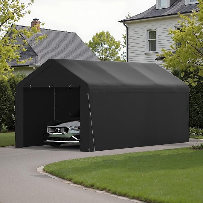 Carport 10x20 Heavy Duty Portable Garage w/Removable Sidewalls & Roll-Up Door by Kecreque