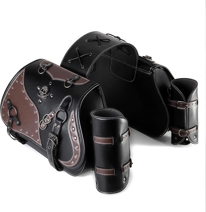 Motorcycle Saddlebags, 30L Leather Waterproof Side Saddle Bags - Image 2