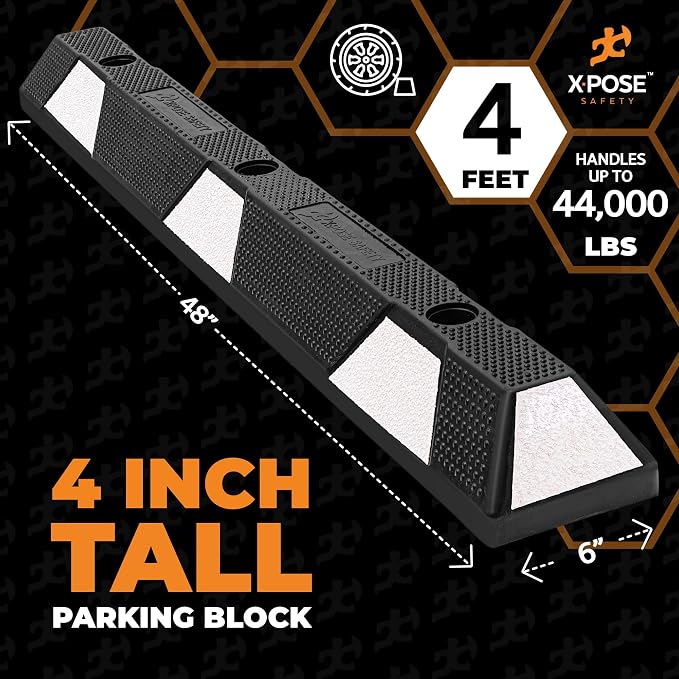 Xpose Safety 48" Heavy Duty Rubber Parking Stopper – 6 Pack Wheel Blocks - Image 3