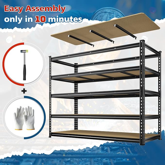 59.8" W Garage Shelving 72" H Storage Shelves 2750LBS Metal Shelving Heavy Duty - Image 7