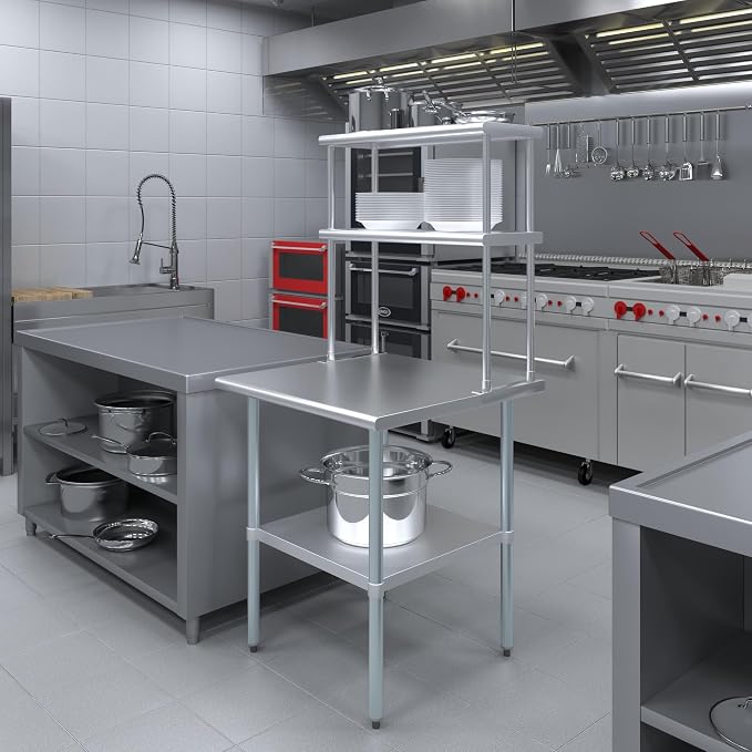 Amgood Stainless Steel Work Table Double Tier Overshelf | Metal Kitchen Prep - Image 5