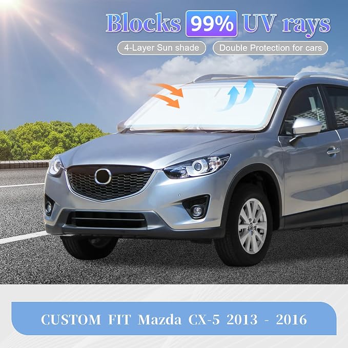 for Mazda CX-5 2013-2016 Sun Shade Sunshade Windshield Cover, 4-Layer Front - Image 2