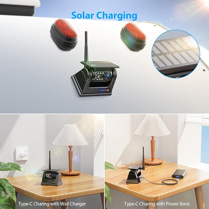 9 Inch Magnetic Solar Wireless Backup Camera System, 9600mAh Solar Rechargeable - Image 5